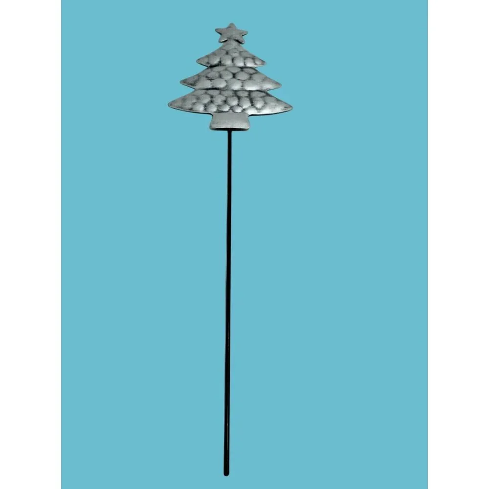Christmas Tree Garden Stake Silver Metal Yard Lawn Floral Planter